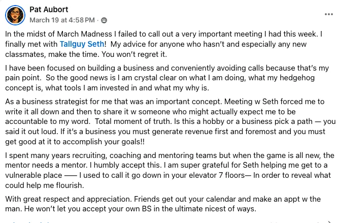 Testimonial from Pat Aubort