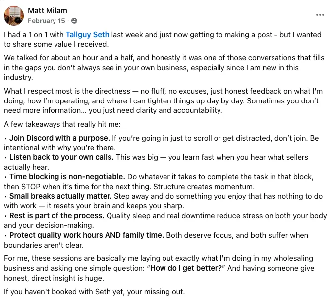 Testimonial from Matt Milam