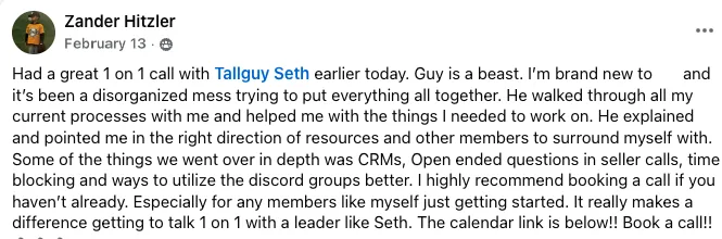 Testimonial from Zander Hitzler