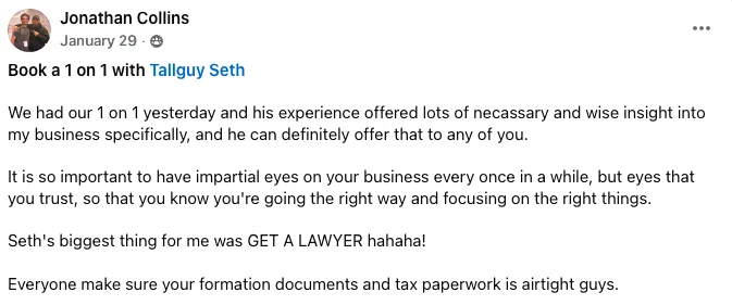 Testimonial from Jonathan Collins