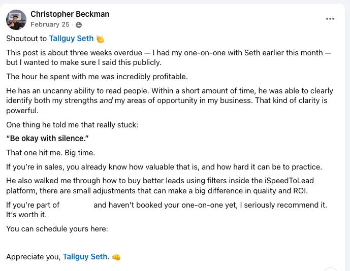 Testimonial from Christopher Beckman